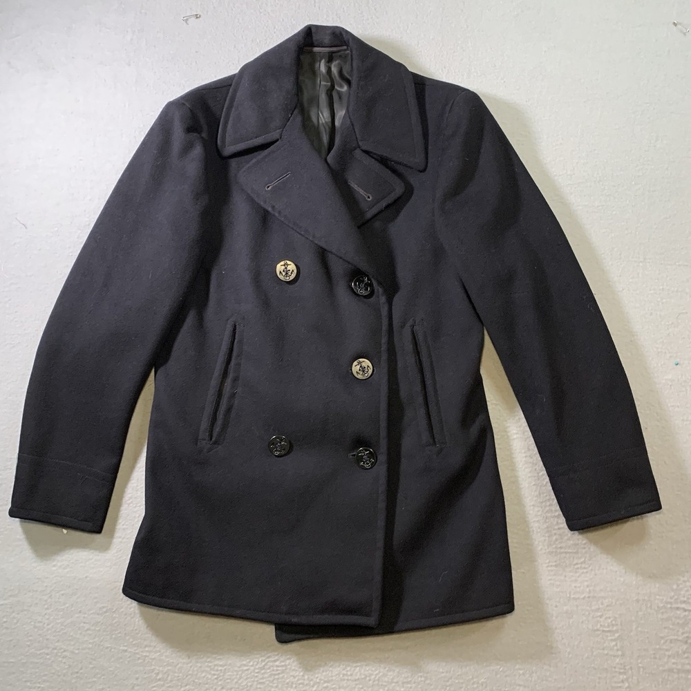 Vintage U.S. Navy 100% Wool  Clothing Supply Pea Coat Mens 38R Jacket Navy Blue